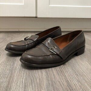 Etienne Aigner Brown Leather Loafers Carver Shoes Size 7.5 Vintage 90s Academia